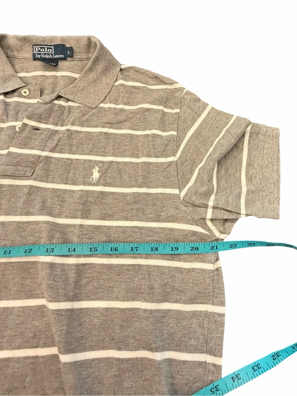Polo Ralph Lauren Short Sleeve Polo Shirt Grey White Stripes Large Preppy Casual